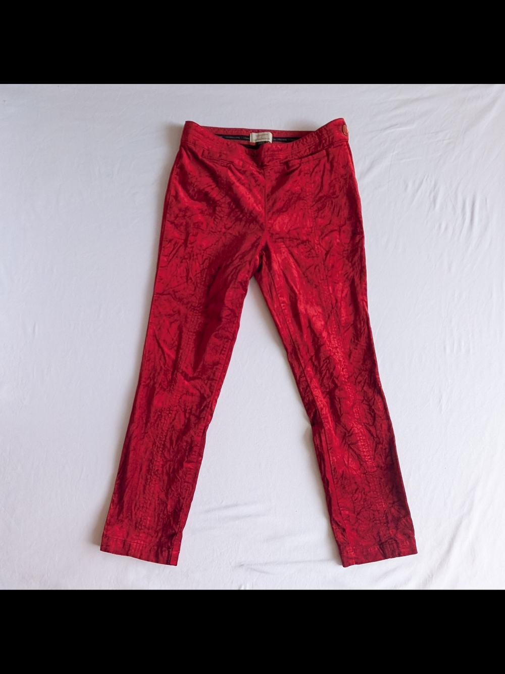 Anthropologie The Essential Slim Velvet Pants Red Skinny Trouser Holiday Size 2